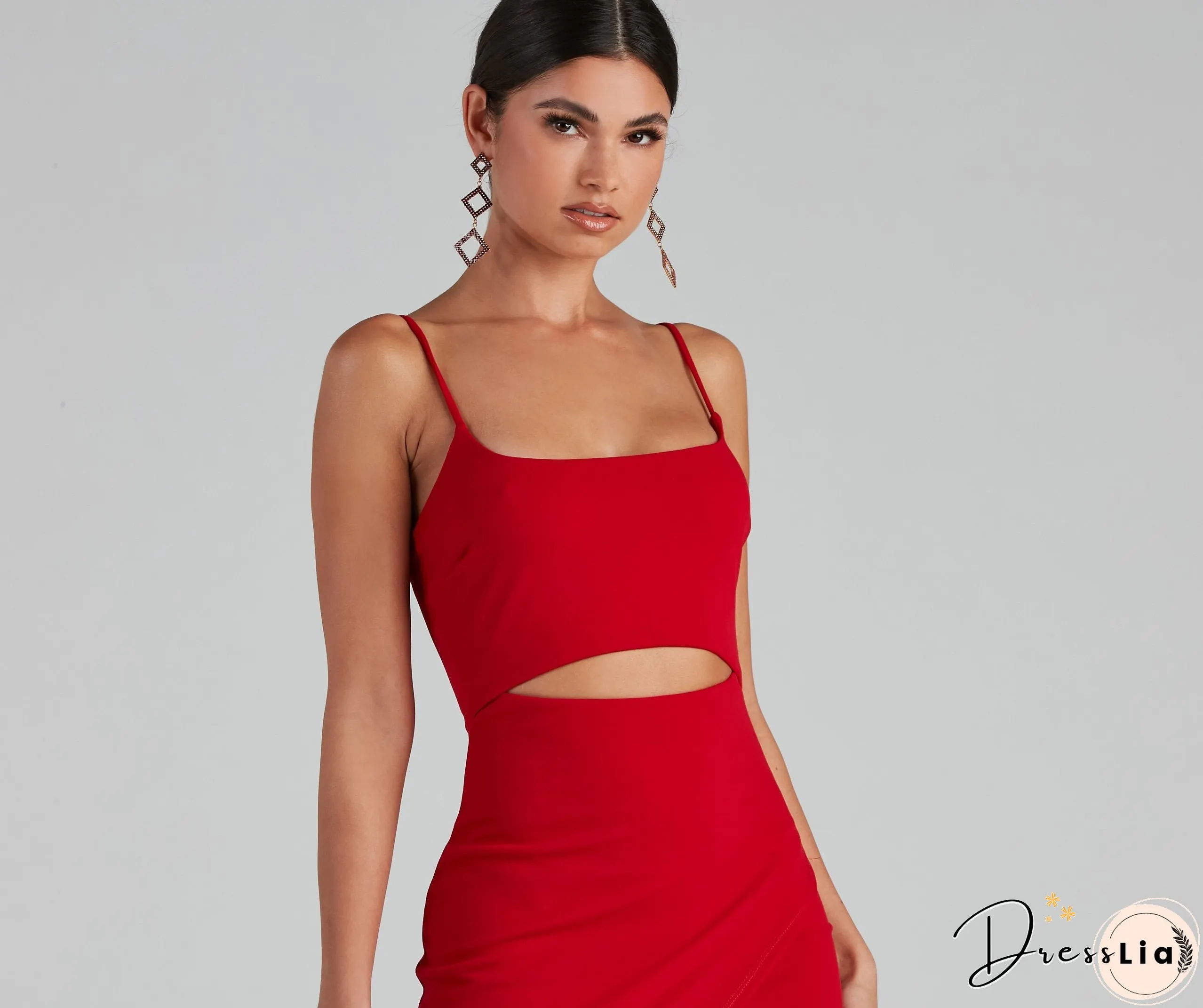 In The Club Charming Square Neck Cutout Dress