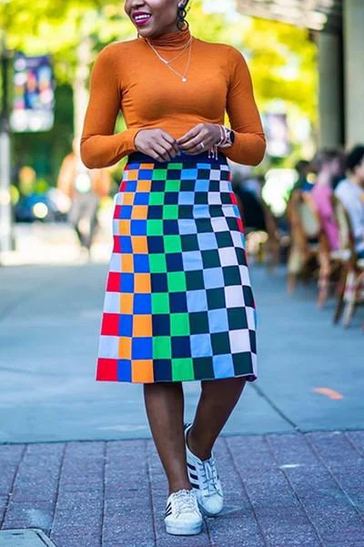 Fashion Casual Plaid Print  Skirt