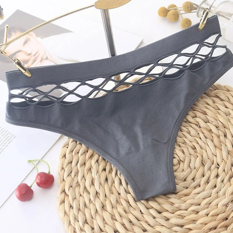 Women's sexy hollow underwear temptation mid-waist panties embroidery thong transparent hollow underwear women