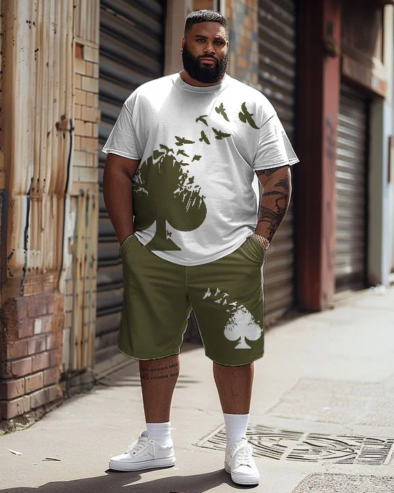 Men's Plus Size Street Casual Bird Print T-Shirt Shorts Suit