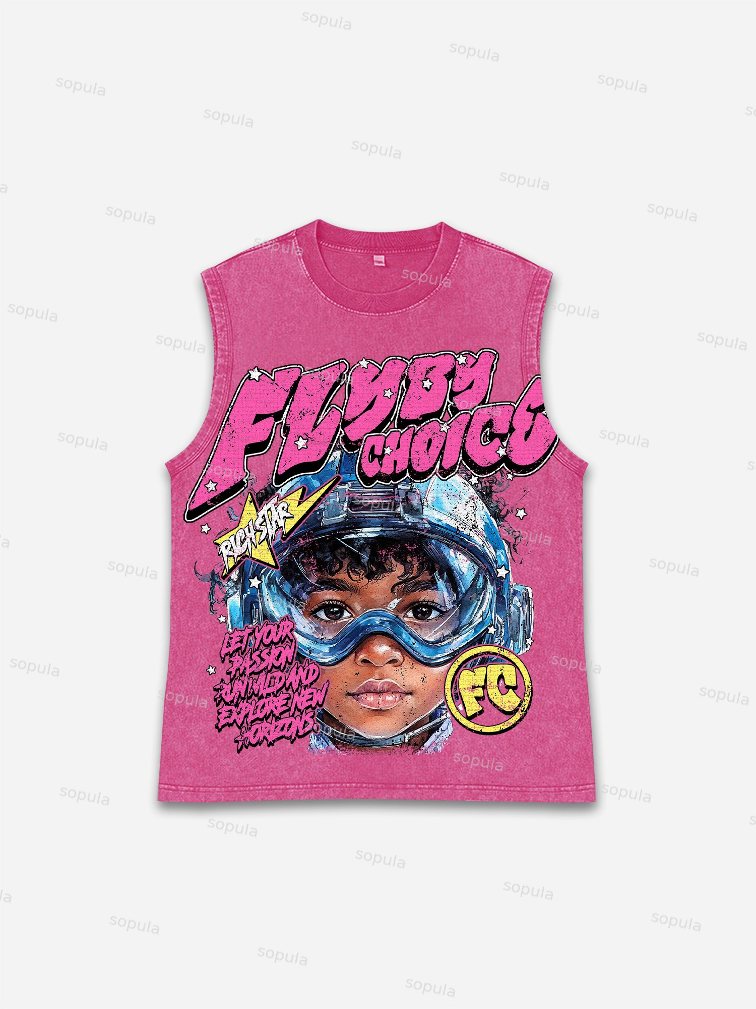 Fly By Choice Graphic Print Washed Tank Top - Sopula｜Premium Graphic Tees & Graphic Clothing