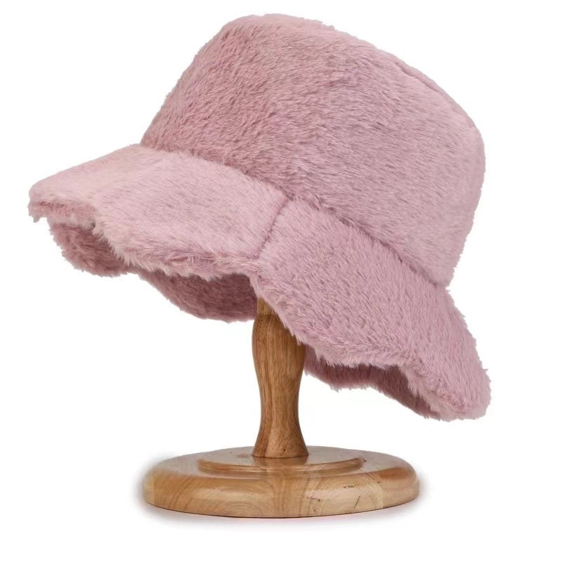 New Autumn And Winter Fleece-lined Imitation Rabbit Fur Fisherman Hat Girl Sweet Cute Warm Cold-proof Hat Lotus