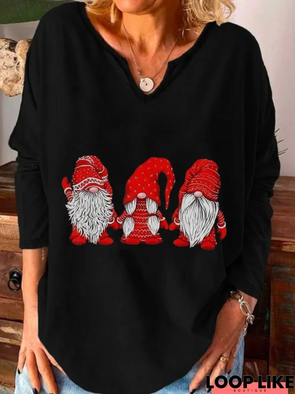 Christmas Xmas Long Sleeve U Neck Printed Top Tunic T-Shirt