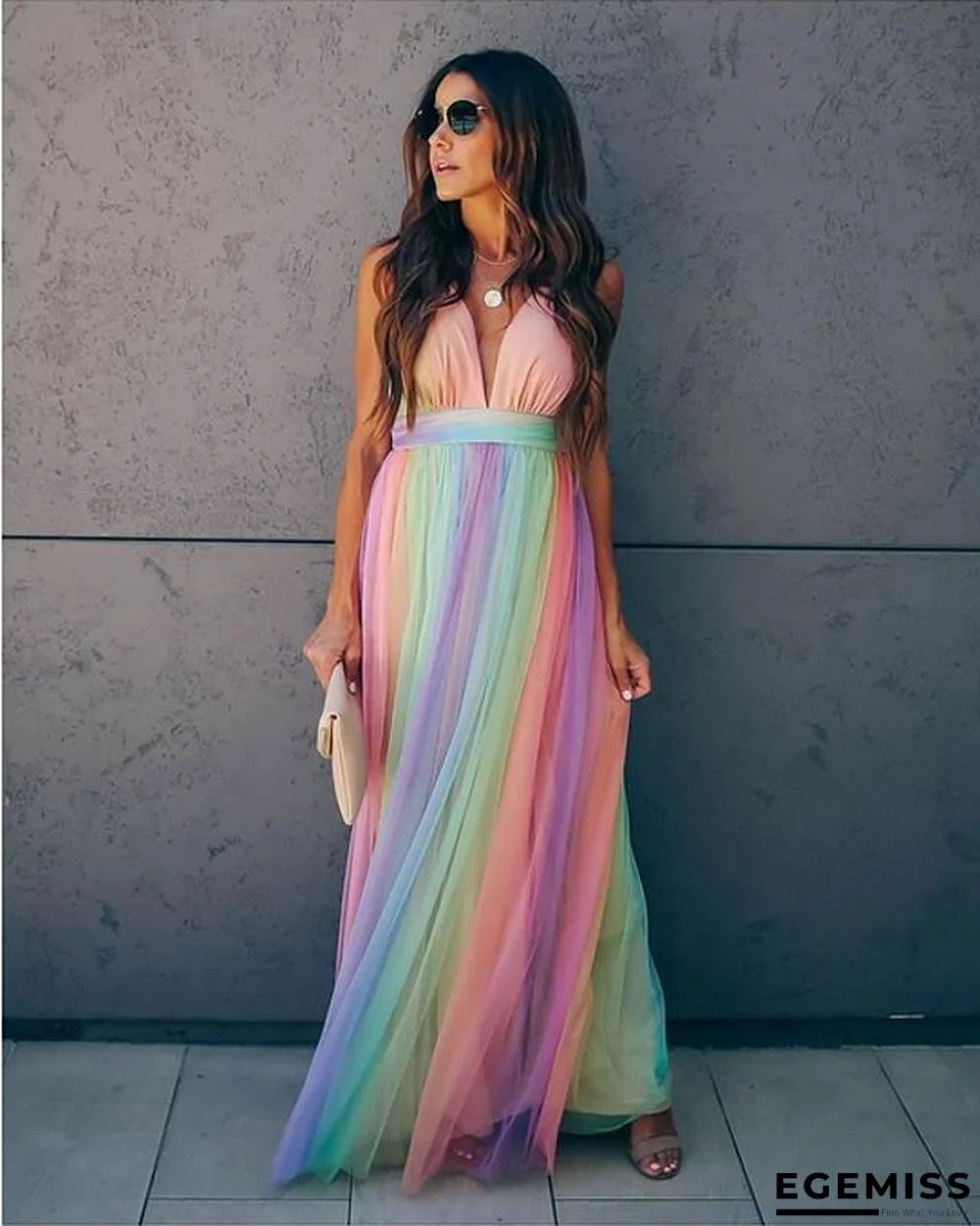 Women's Swing Dress Maxi long Dress Sleeveless Print Zipper Mesh Summer Sexy Rainbow S M L XL XXL | EGEMISS
