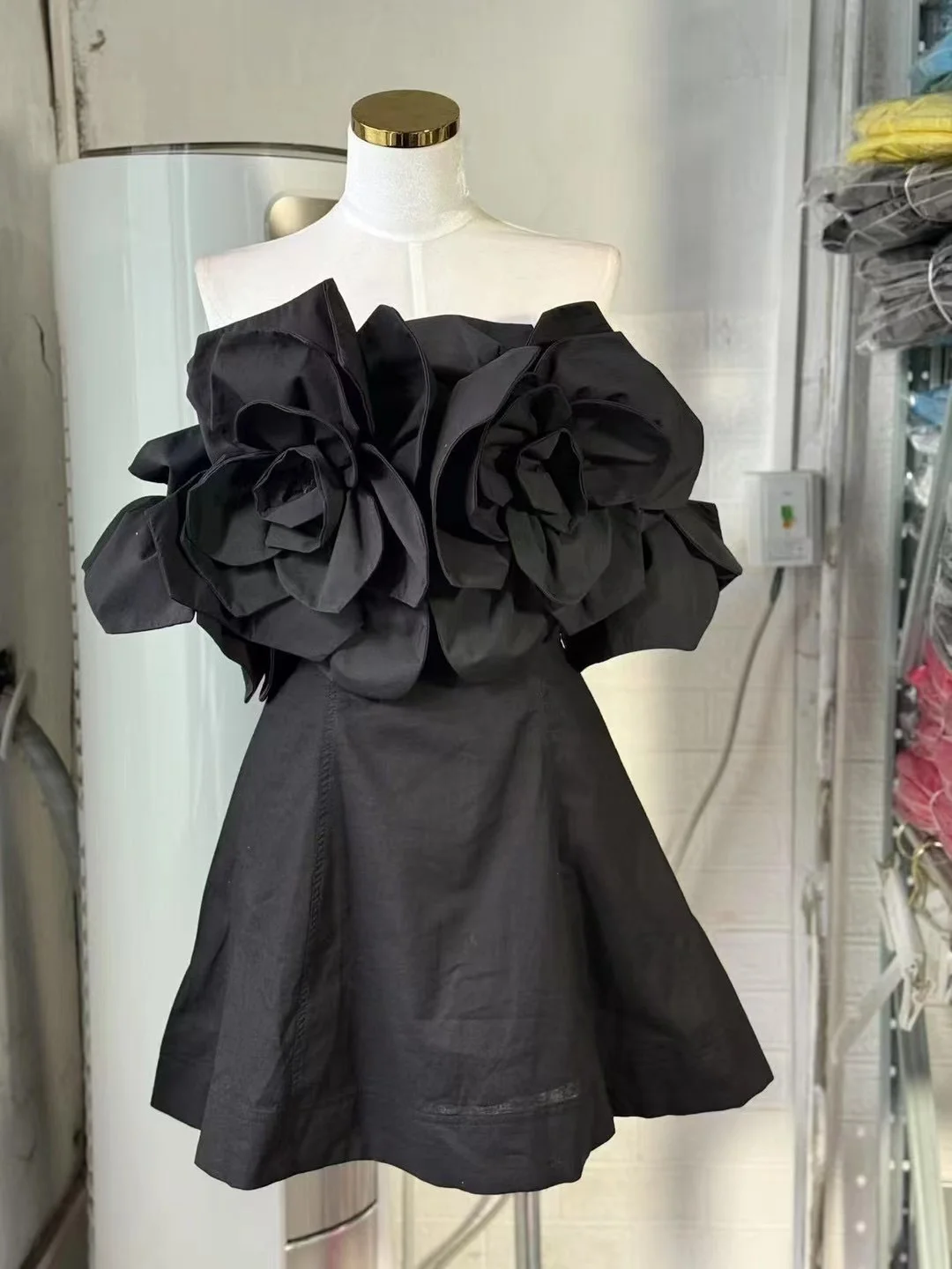 Brownm Princess Wind High-Level Ocean Party Hand Three-Dimensional Large Flowers Shoulder-To-Shoulder Chest Waist Dress Cotton Lints