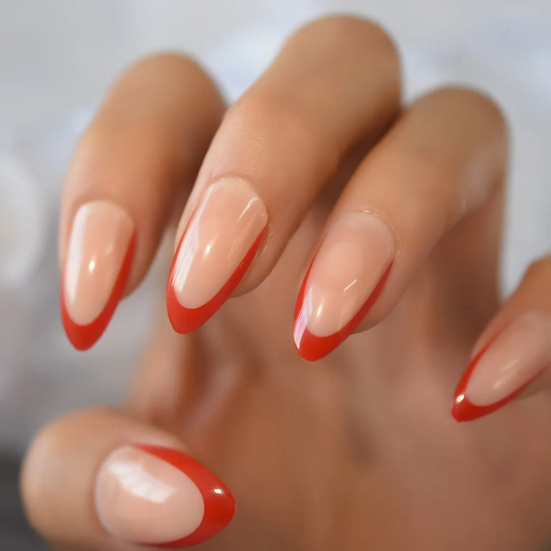 Pink Nude White French Fake Nails Squoval Square UV Gel False Press on Nails for Girl Full Cover Wear Finger Nail Art Tips 1123-Nail Inspo
