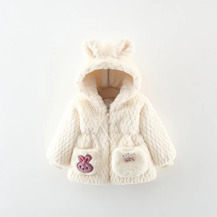 Baby Girl Bunny Hooded Fleece Coat with Bag