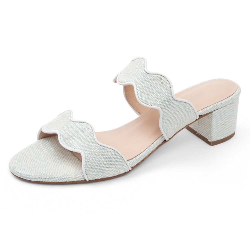 Elegant Round Toe Block Heel Pale Blue Slip On Sandals for Women Nicepairs