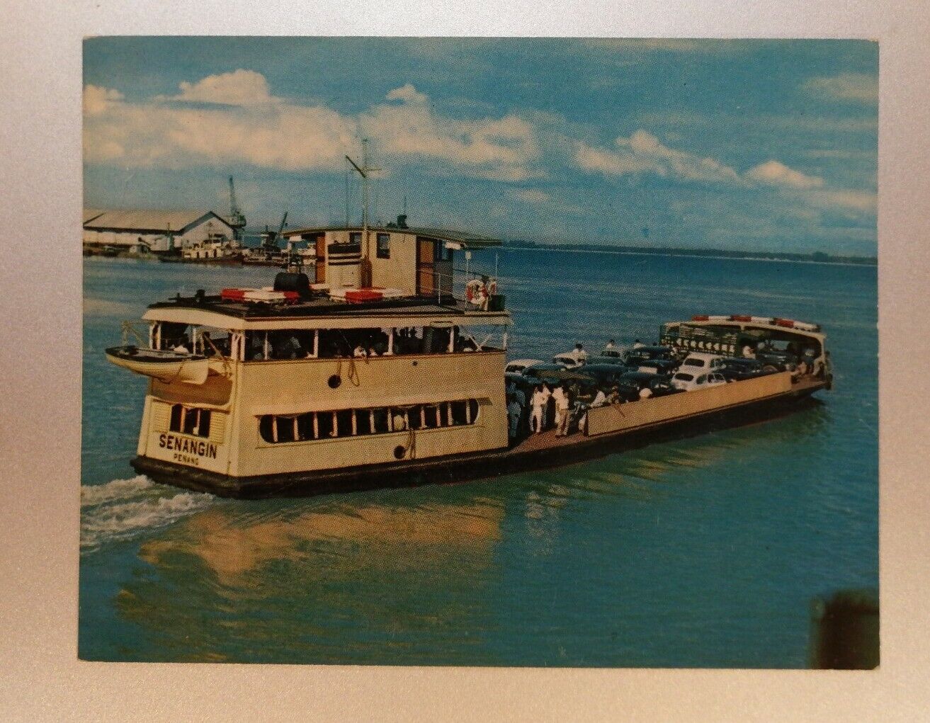 Rare Malaya map Penang Senangin vehicular Ferry picture greetings card unused