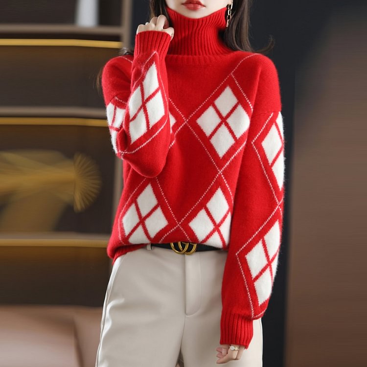 Cotton-Blend Geometric Long Sleeve Shift Sweater