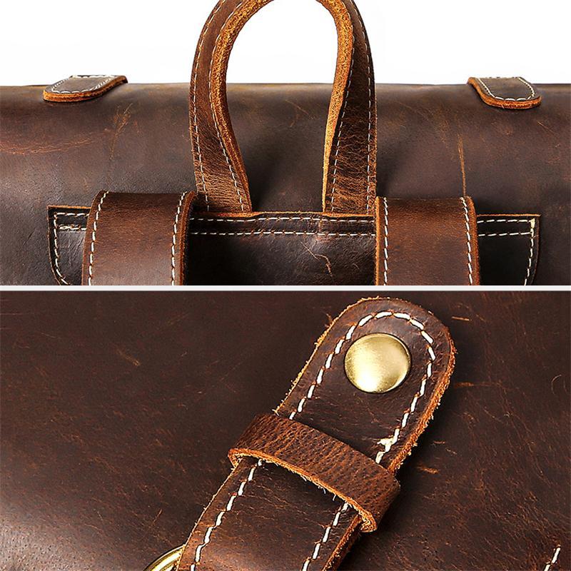 Retro Style Contrast Stitching Top-Handled Genuine Leather Antique Brass Hardware Satchels