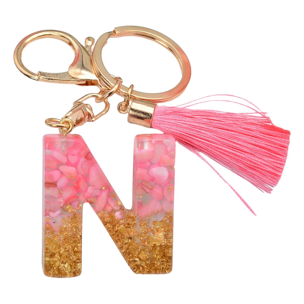 Resin Initial Key Ring with Tassel Alphabet Keyring for Car Keys Wallet Handbags