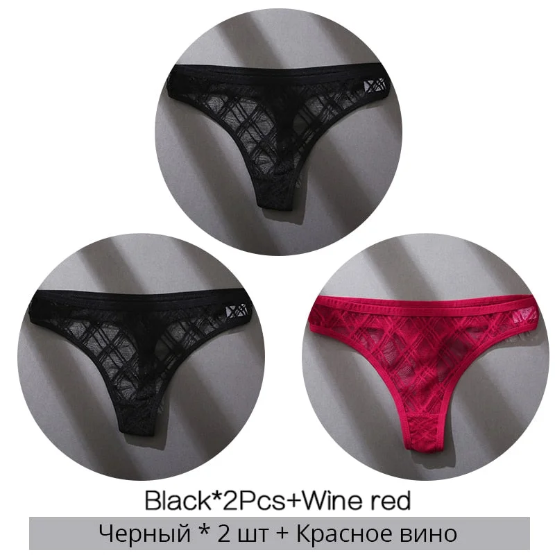 FINETOO Sexy Thongs Panties Women M-XL Transparent Lattice Underwear Ladies Lace G-string Underpants Female Thong Lingerie 2021