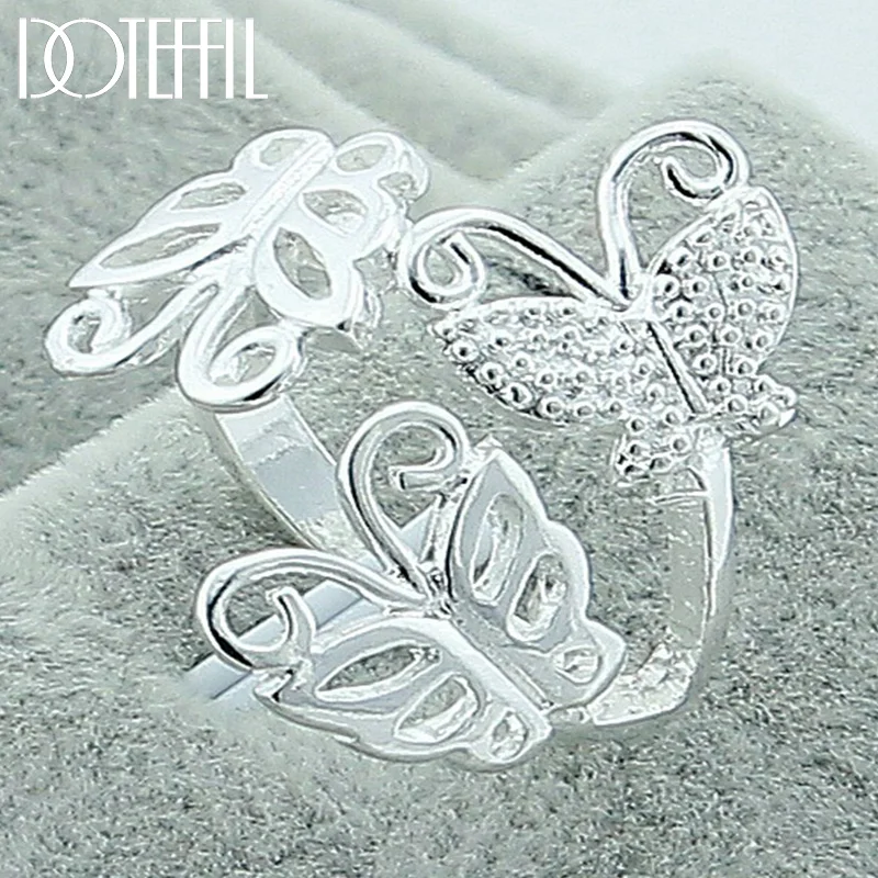 DOTEFFIL 925 Sterling Silver Three Butterfly Ring For Women Jewelry