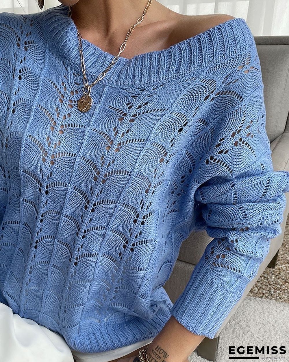 Hollow Out Long Sleeve Casual Knit Sweater | EGEMISS