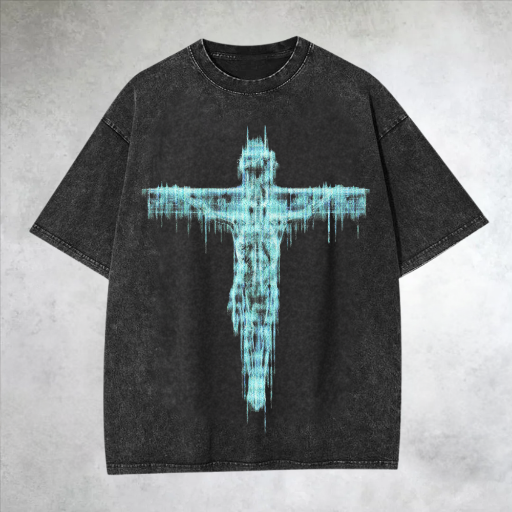 Glitch Art Graphic Washed T-Shirt