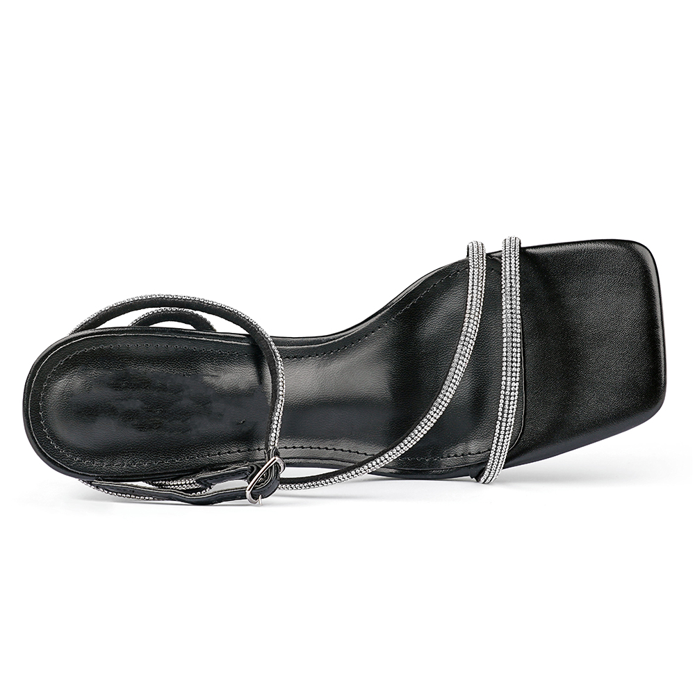 95mm/3.74 inch Women's Rhinestone High Heels Crystal Strappy Heels Square Toe Sandals for Dating Party