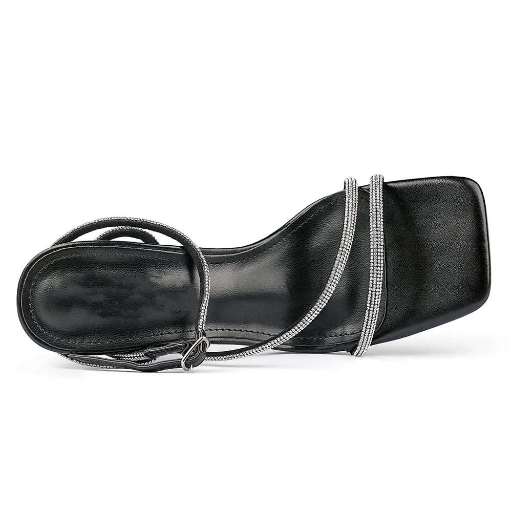 95mm/3.74 inch Women's Rhinestone High Heels Crystal Strappy Heels Square Toe Sandals for Dating Party