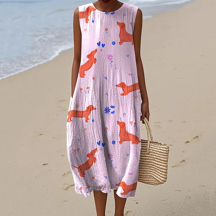 Women's Cute Dachshund Flowers Art Print Dress