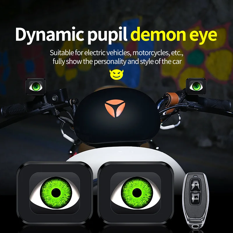 6 Modes Motorcycle Dynamic LED Devil Eyes Decorative Blink Lamp Rearview Mirror Modified Demon Eye Light for Bikes Scooters
