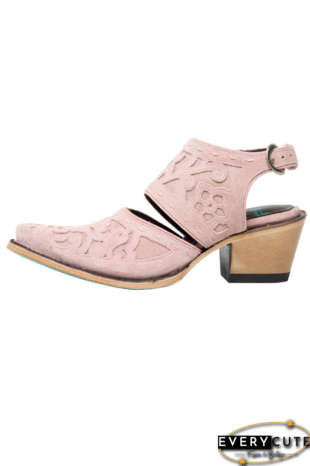 Etching Cut Out Chunky Heels Ankle Mule Boots