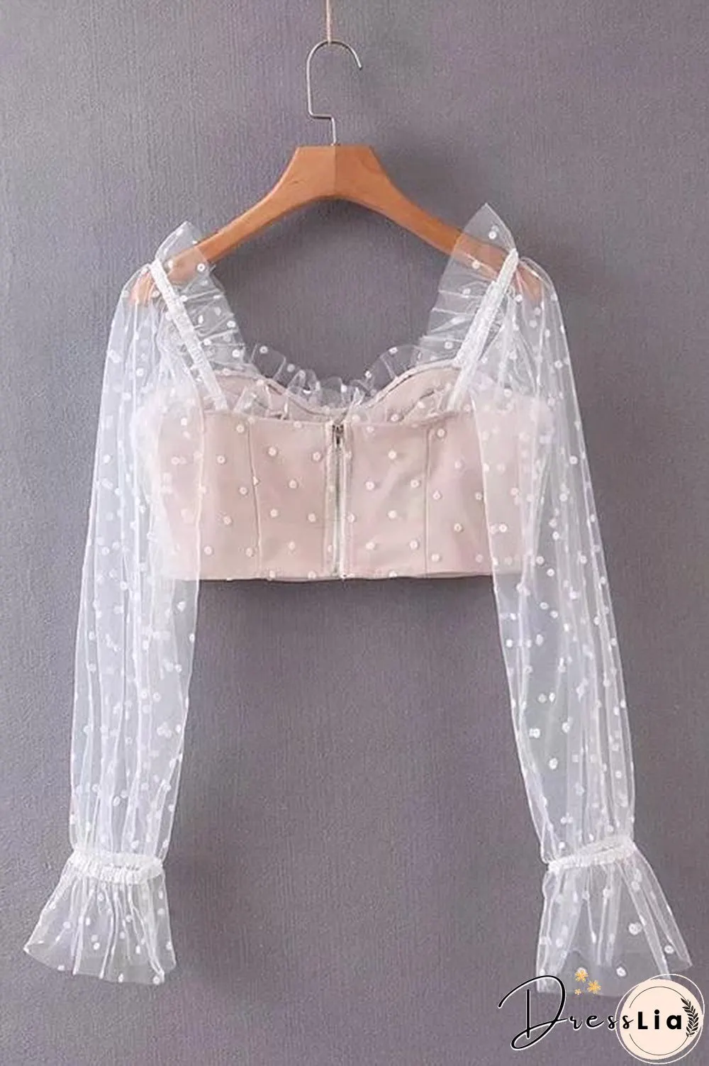 Dot See Though Long Sleeve Crop Top