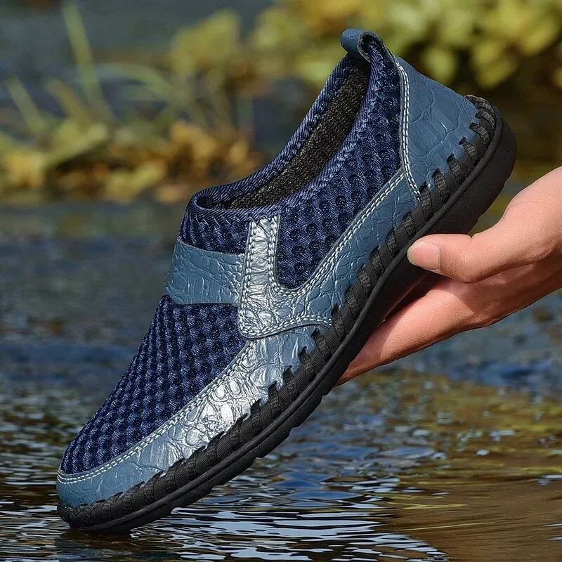 New Summer Men Casual Shoes Breathable Letaher Shoes Men Loafers Soft Flats Sandals Handmade Male Driving Shoes Large Size 38-50