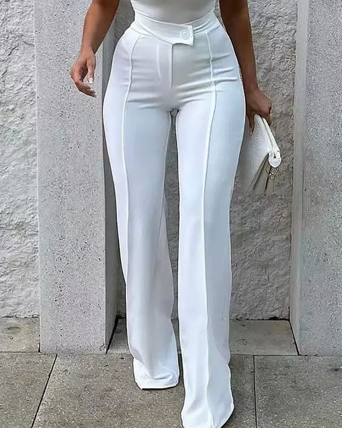 Fashionable White High-Waist Straight Pants