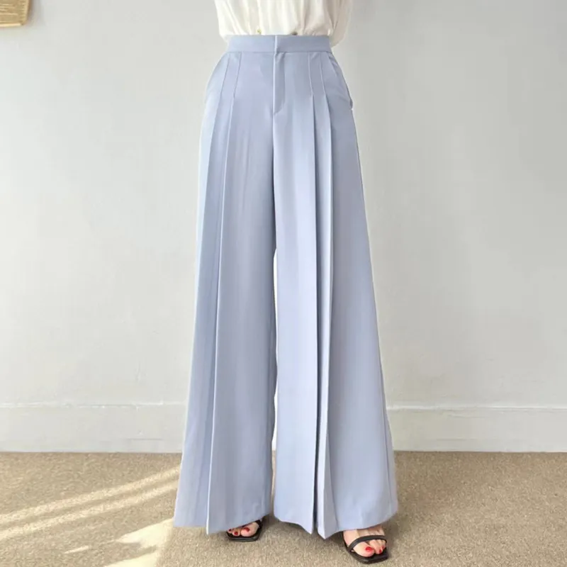 Churchf Churchf Korean Chic Summer New Temperament High Waist Versatile Pressure Fold Design Loose Hanging Feeling Drag The Floor Wide Leg Suit Pants Woman