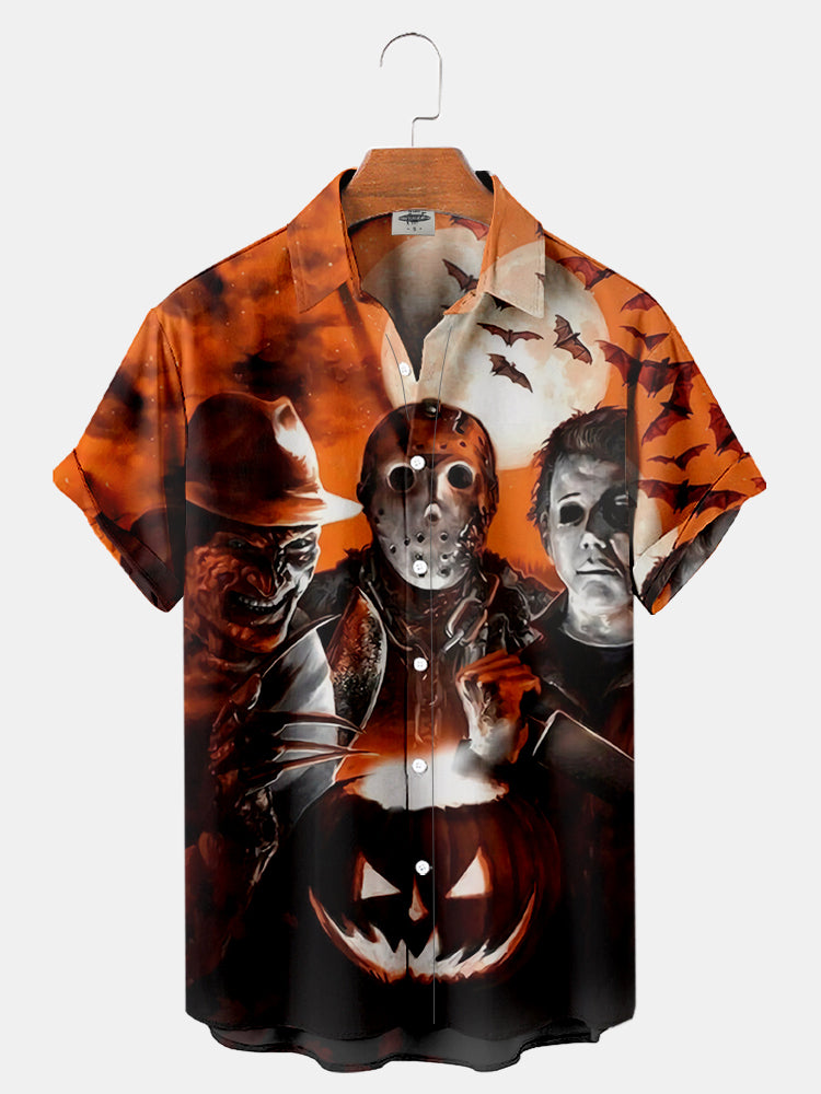 Men's Halloween Horror Characters Print Regular Sleeve Shirt PLUSCLOTHESMAN