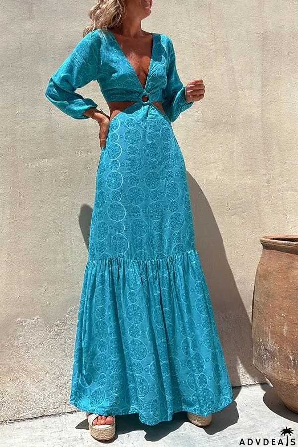 SEFORA Long ring embellished turquoise dress