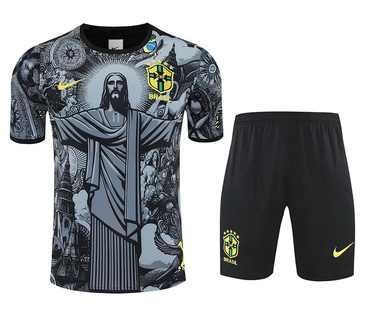 2025-26 Brazil short-sleeved training suit black-adult suit