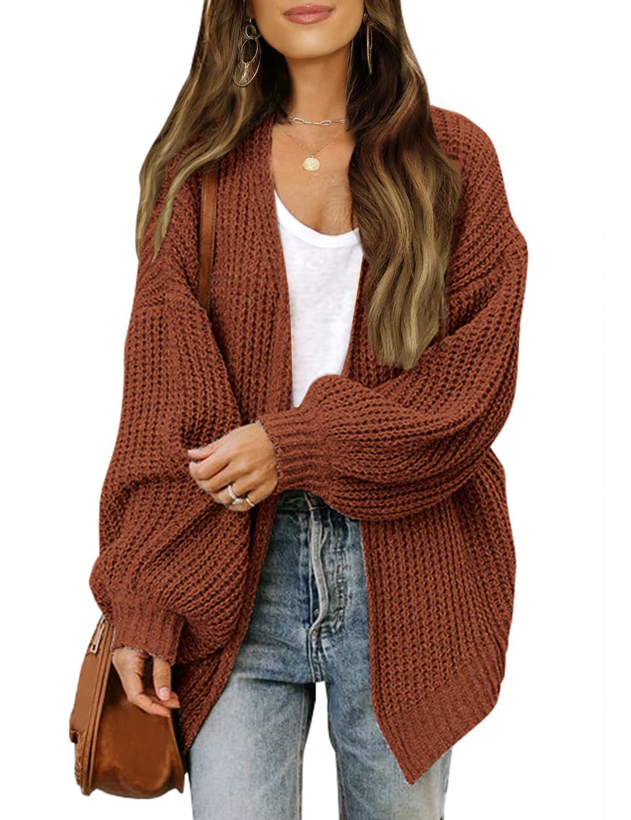 Women Open Front Chunky Knit Cardigan