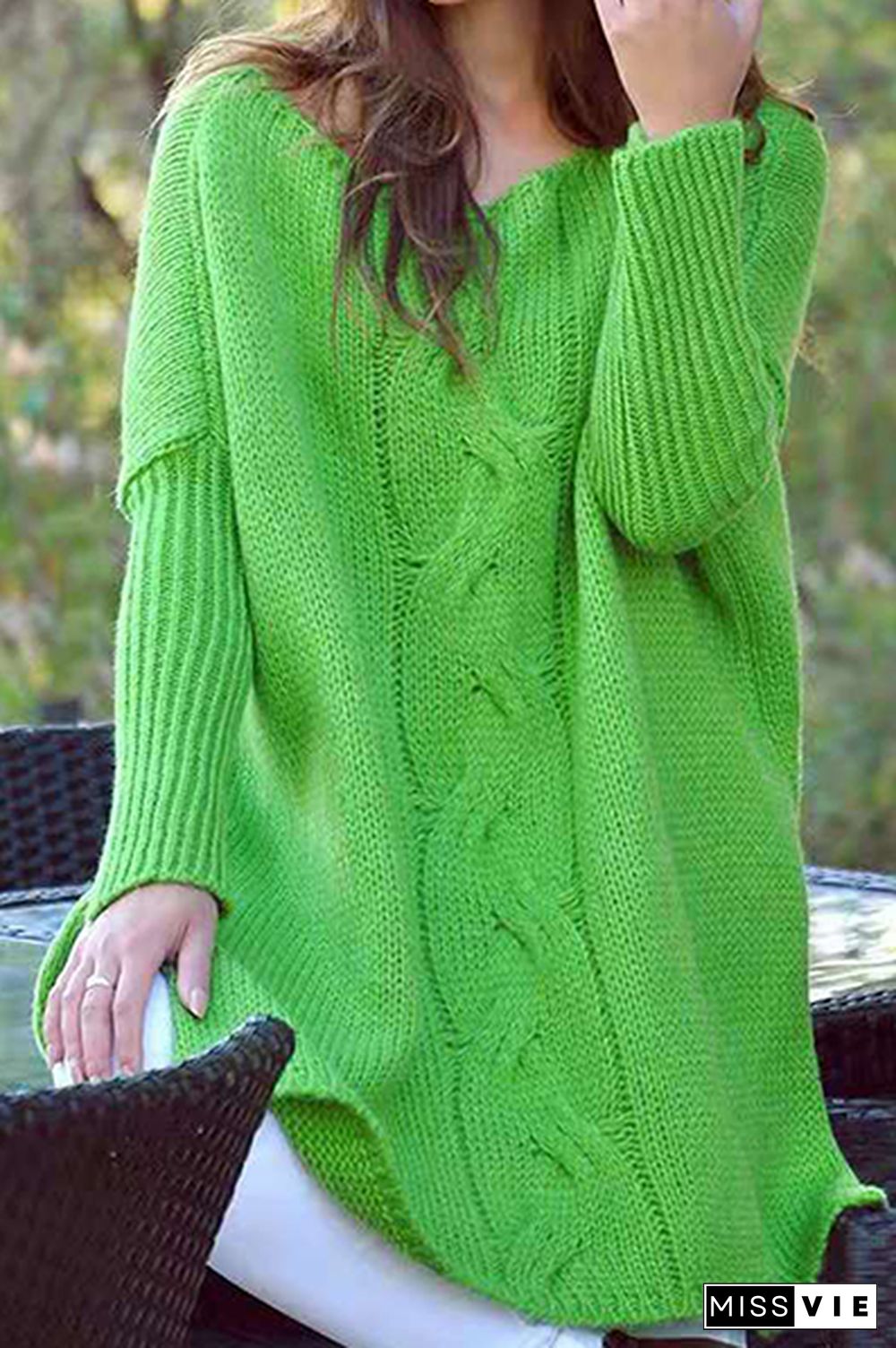 Casual Solid Slit O Neck Tops Sweater