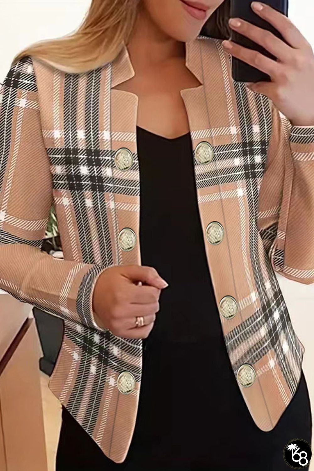 Casual Print Patchwork Buttons Turn-back Collar Outerwear | 168DEAL