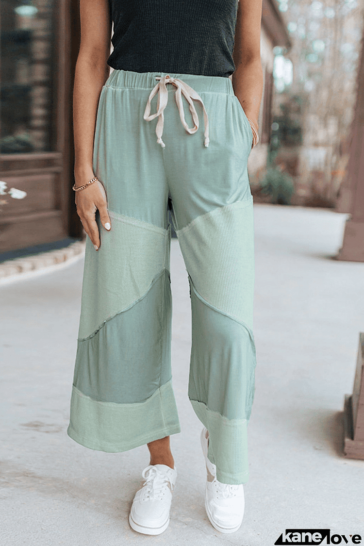 Patchwork Drawstring Wide Leg Pants