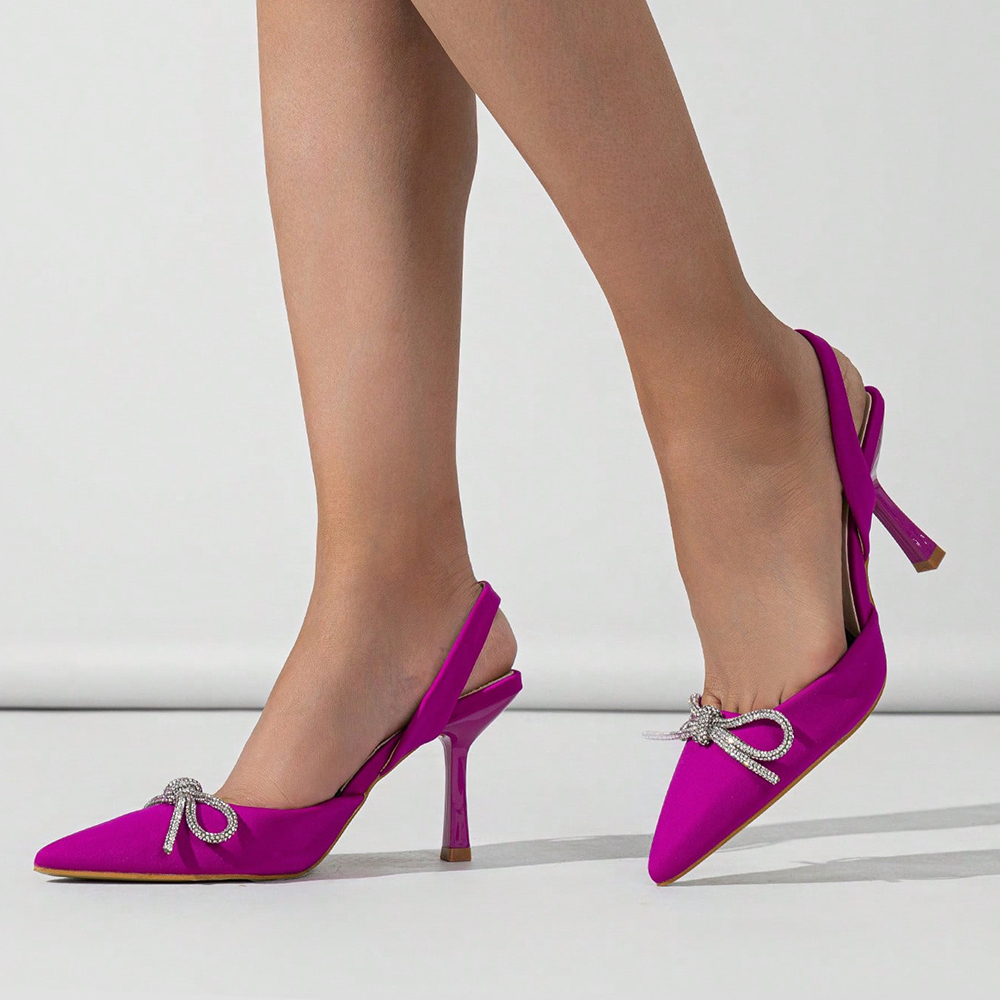 Pink Satin Closed Toe 3'' Stiletto Heel Slingback Pumps Nicepairs
