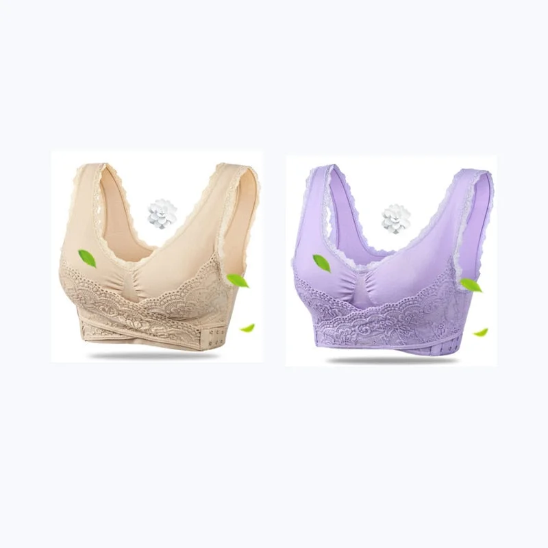 2Pcs Women Big Size Bras Front Clouse Push Up Gather Lace Trim Lingerie Sexy Bra Sleep Sports Bralette Brassiere нижнее белье