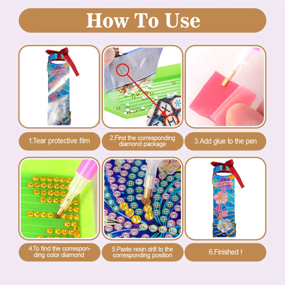 Wooden 5D/DIY Diamond Painting Art Wine Bag Kit for Party Wine Decor (Flowers)