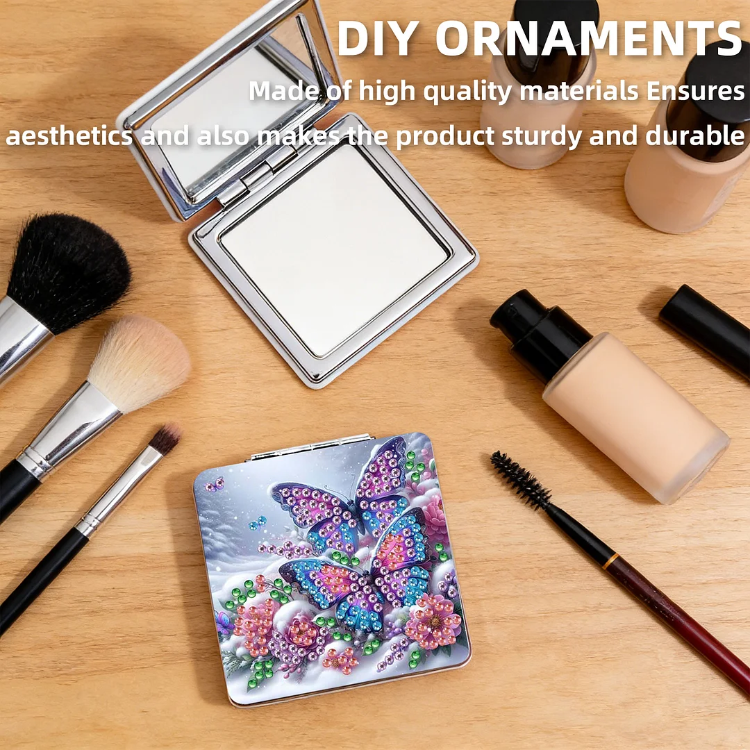 Butterfly Flowers DIY Special Shaped Diamond Painting Compact Mirror Kits Diamond Art Painting Pocket Mirror for Beginners Adults Art Craft Woman Gifts