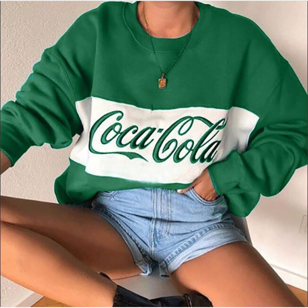 Fashion Women O-Neck Letter Embroidery Casual Loose Sweatshirts