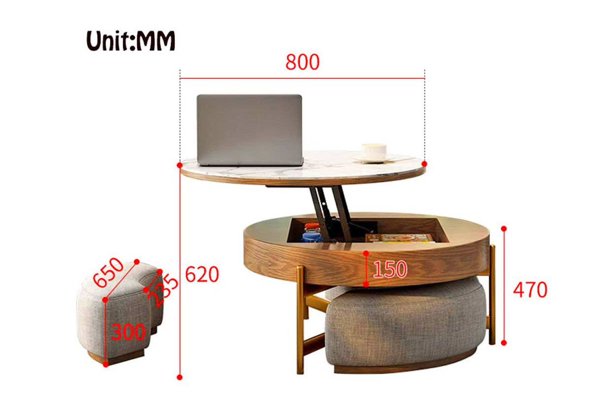 Creative Round Coffee Table And Liftable Desk