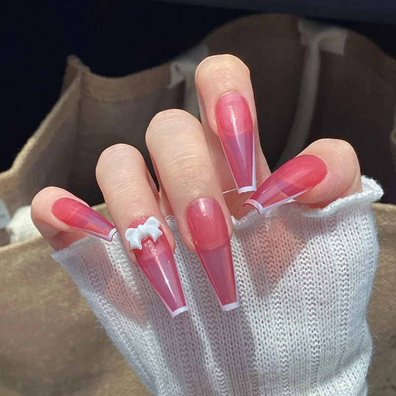 24pcs/set Press on Nail Tips Acrylic 10 Sizes Flower Design Fake Nails Art Full Cover French False Nail Art Tips Artifical Nails-Nail Inspo