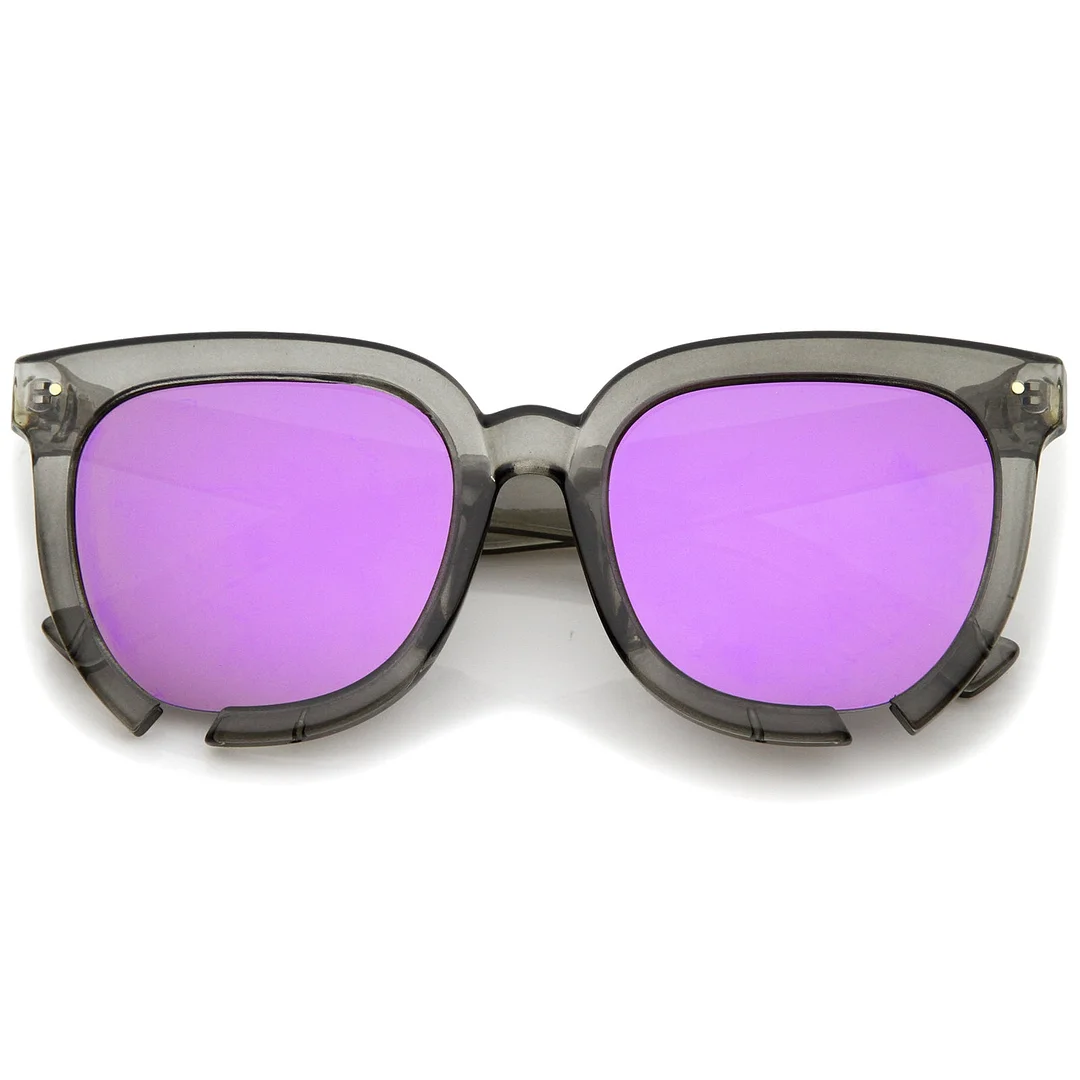 Oversize Notch Detail Square Colored Mirror Flat Lens Horn Rimmed glasses 54mm