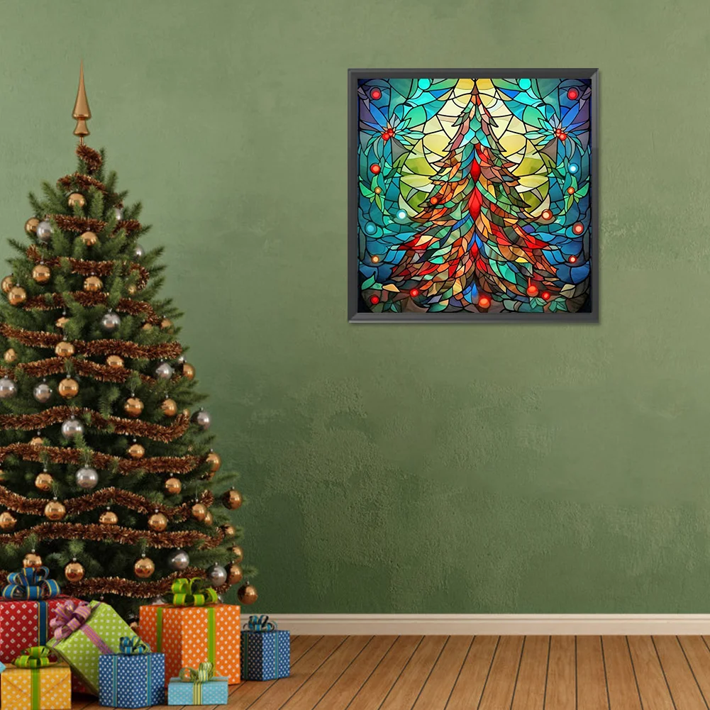 Diamond Painting - Full Round Drill - Stained Glass Xmas Tree(Canvas|30*30cm)