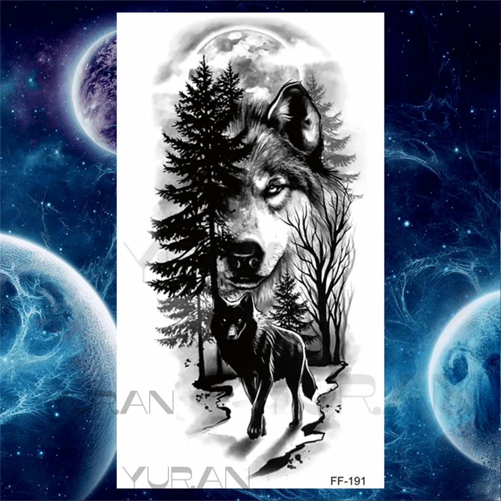 Sdrawing Scary Temporary Tattoos For Men Women Realistic Wolf Forest Lion Tiger Vampire Compass Fake Tattoo Sticker Arm Body Tatoos