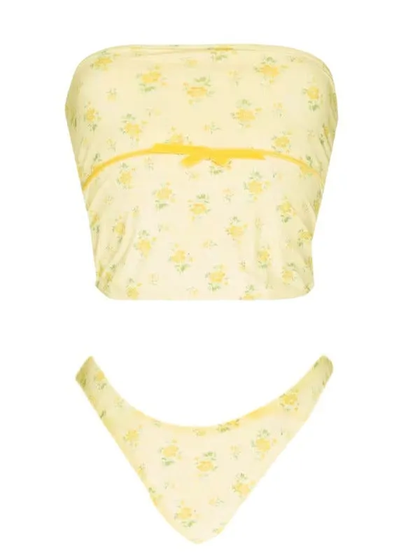 Brownm Cute Floral Swimsuit Two Piece Set