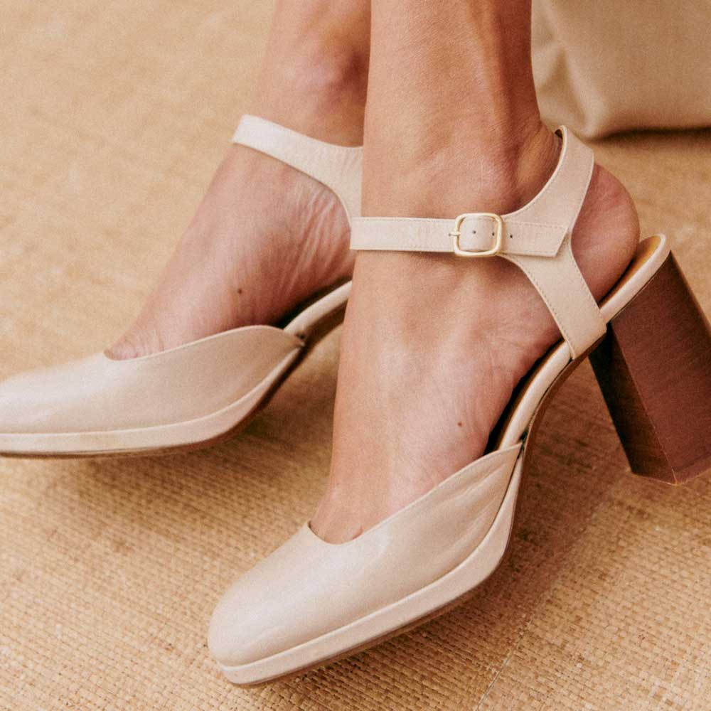 Ivory Patent Leather Round Toe Block Heel Elegant Pumps Shoes Nicepairs