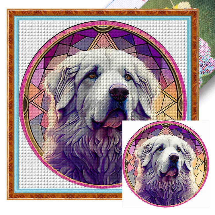 Window Flowers-Great Pyrenees 11CT Stamped Cross Stitch (40*40CM) gbfke
