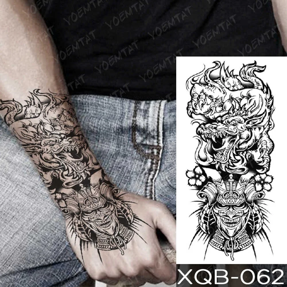 Waterproof Temporary Tattoo Sticker Dragon Japanese Samurai Flash Tattoos Lion Compass Leopard Geometry Body Art Arm Fake Tatoo